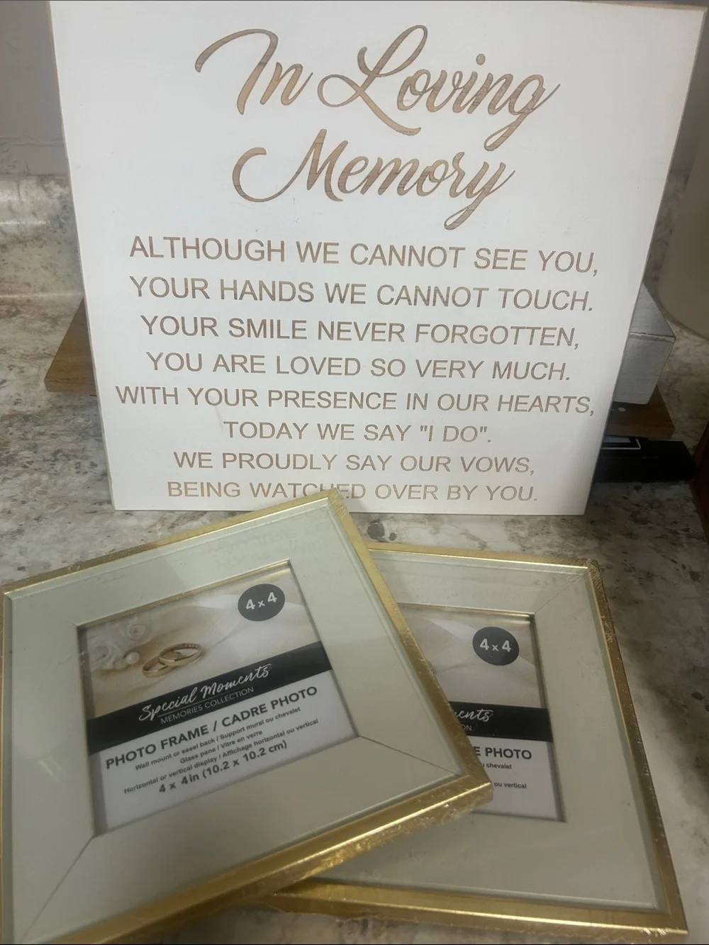 Gold Square Photo Frames - Set of 2 and In Loving Memory plaque